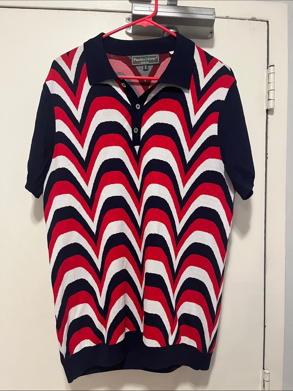 Paisley & Gray Navy, Red & White Wave-Pattern Polo